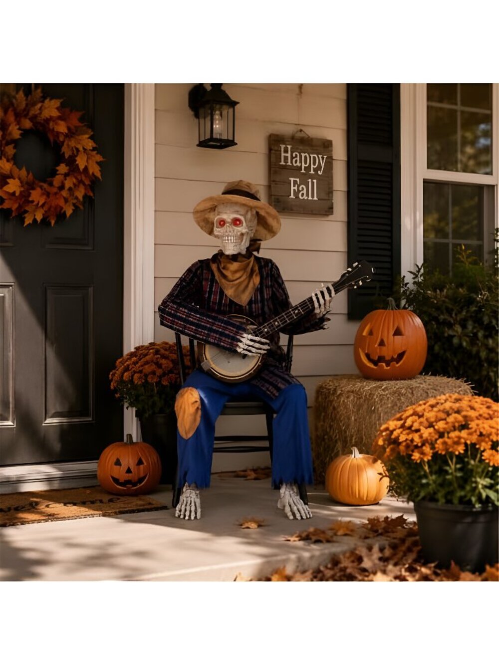 Halloween Skeleton Banjo Yard Decoration, 3.2ft Outdoor Porch Lawn Fall Decor,